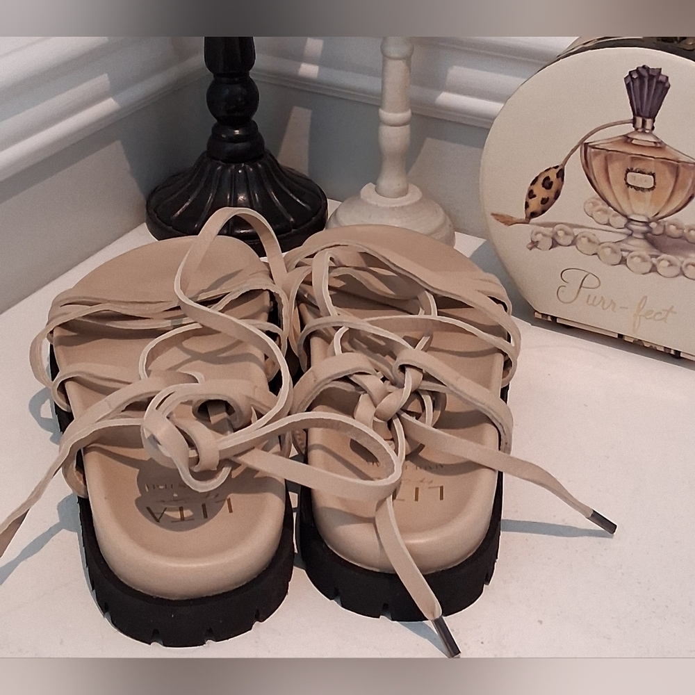 Lita By Ciara Beige Gladiator Strappy Sandals Sz 41/10/10.5M Like New - Picture 4 of 9